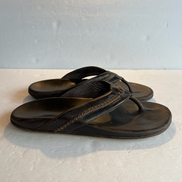 OLUKAI Sz 9 Mea Ola Beach Sandals Premium Leather Flip-Flop Slides - Picture 5 of 9